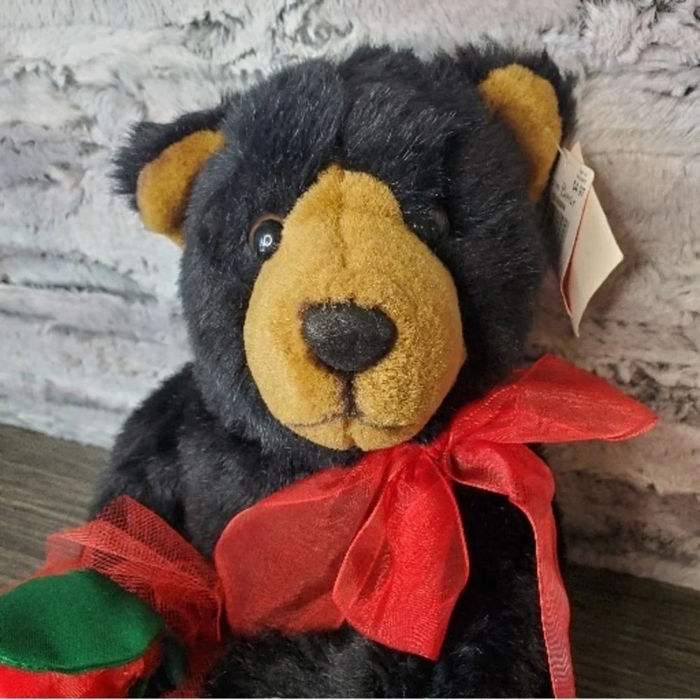 E&J Classics WITH LOVE Black Teddy Bear Holding‎ Sheer Roses Romantic Plush